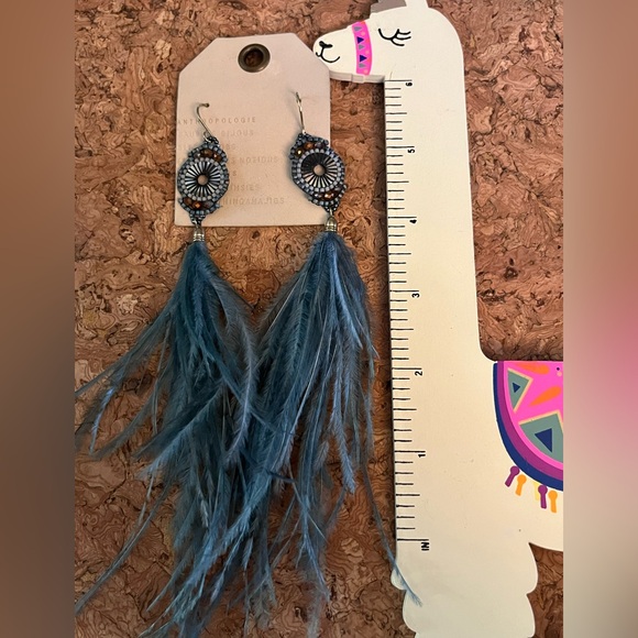 Anthropologie Blue Feather Earrings - Picture 3 of 4